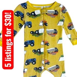 Dino Dee Construction Zip Grip Footie Pajamas 18-24 Months Toddler Boy Yellow